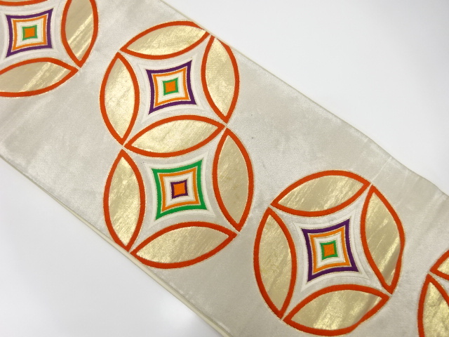 JAPANESE KIMONO / ANTIQUE FUKURO OBI / SILK / WOVEN SHIPPO PATTERN